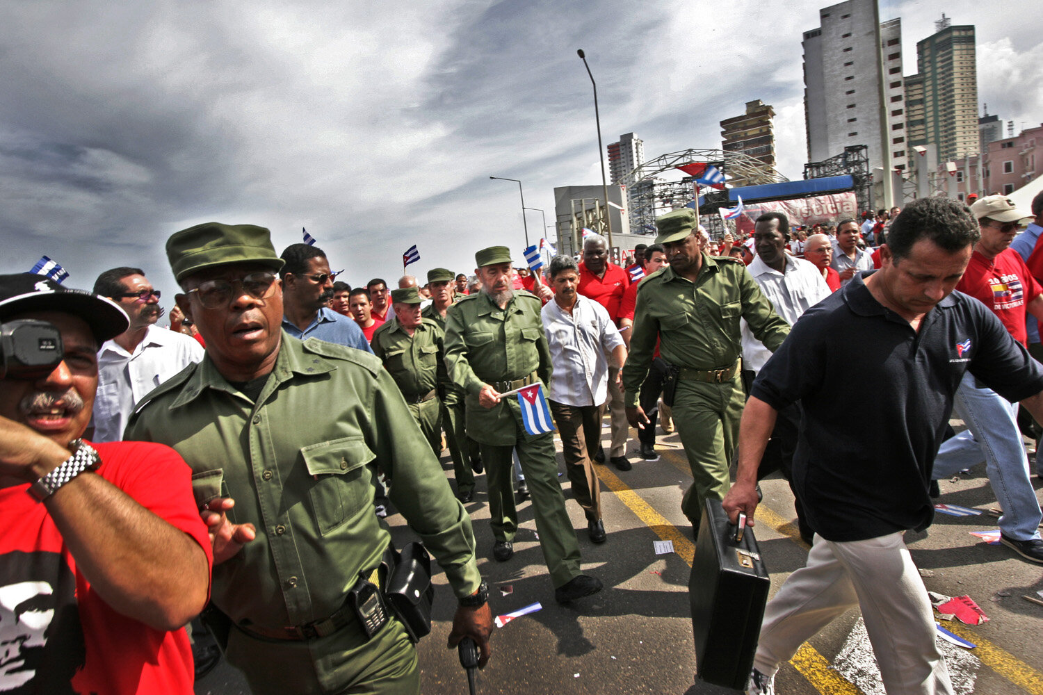  Fidel Castro walks one and a half kilometer closing a seven hour anti-terrorism rally. Cuba has accused the US government and President George W. Bush  of preparing to free Luis Posada Carriles, a Cuban born anti Castro militant, described by Castro