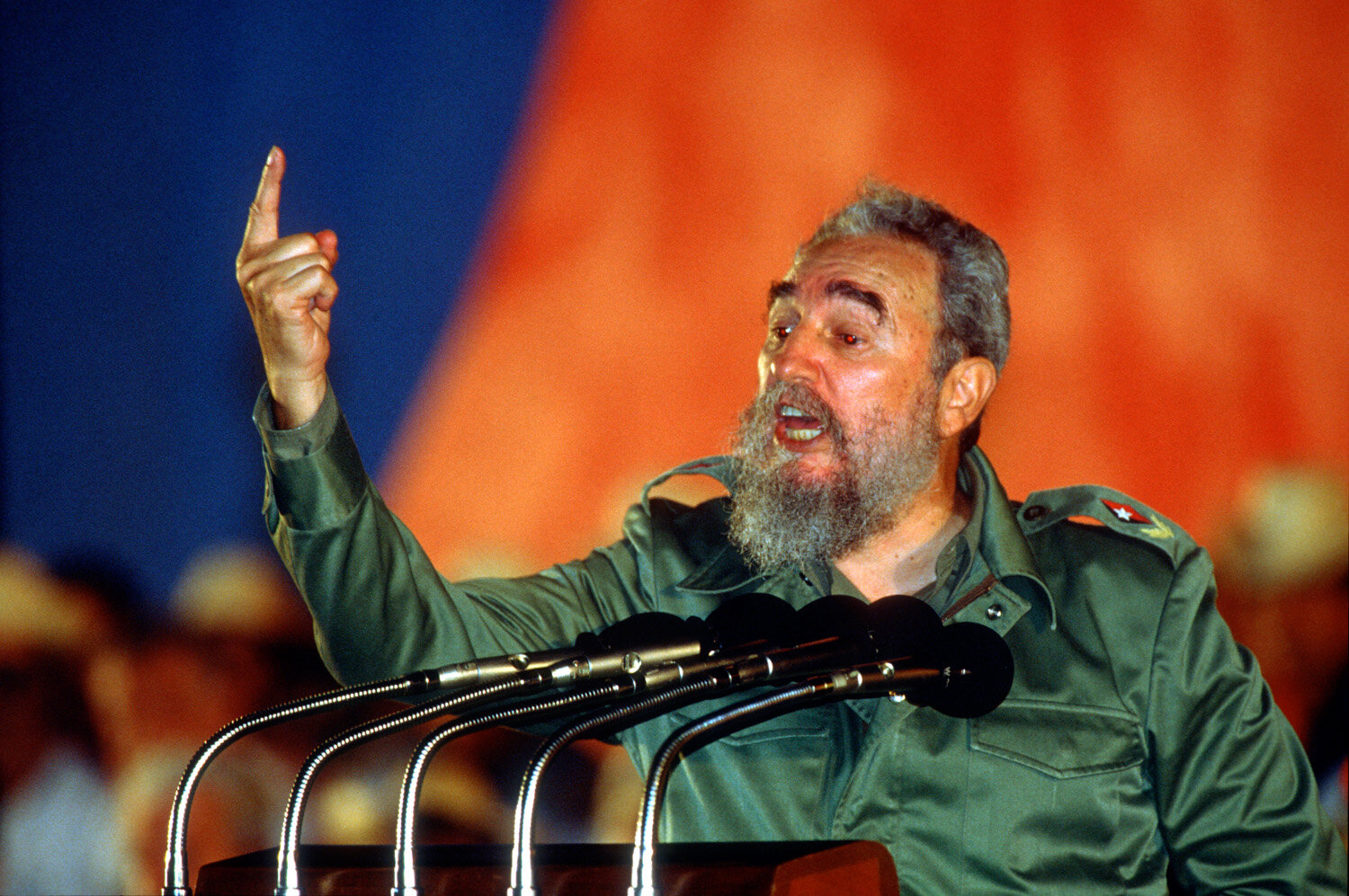  Fidel Castro addresses the crowd on July 26, 1991, in Matanzas. 