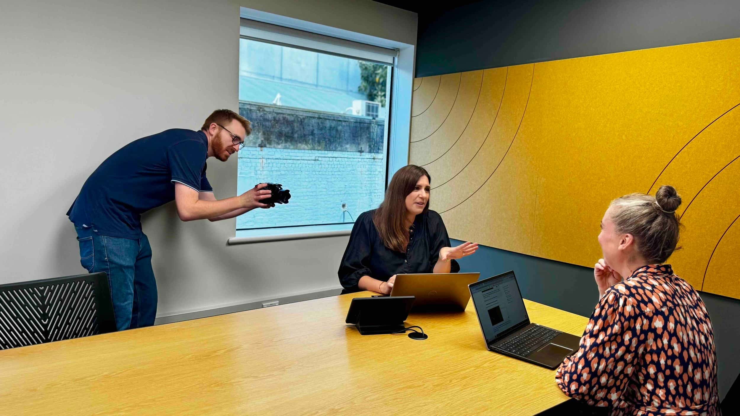 Filming in an office