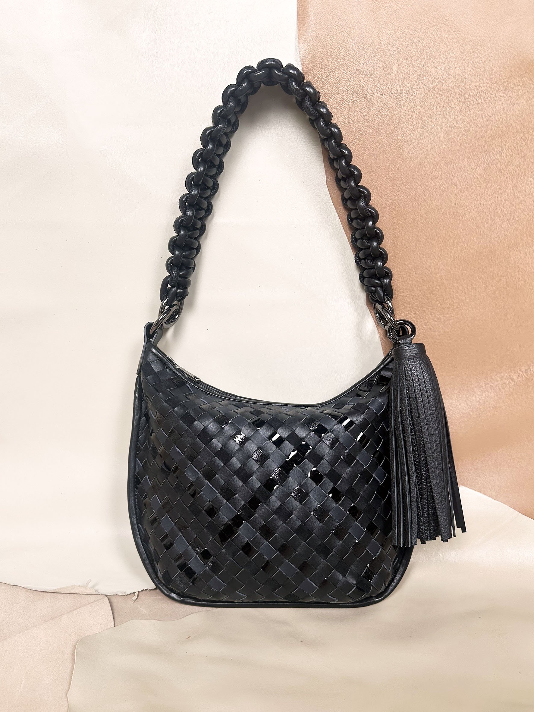 Roby Bag Mini - Black - Woven Leather Shoulder Bag - Sieme Brand - Made in Italy - 3(r).jpg