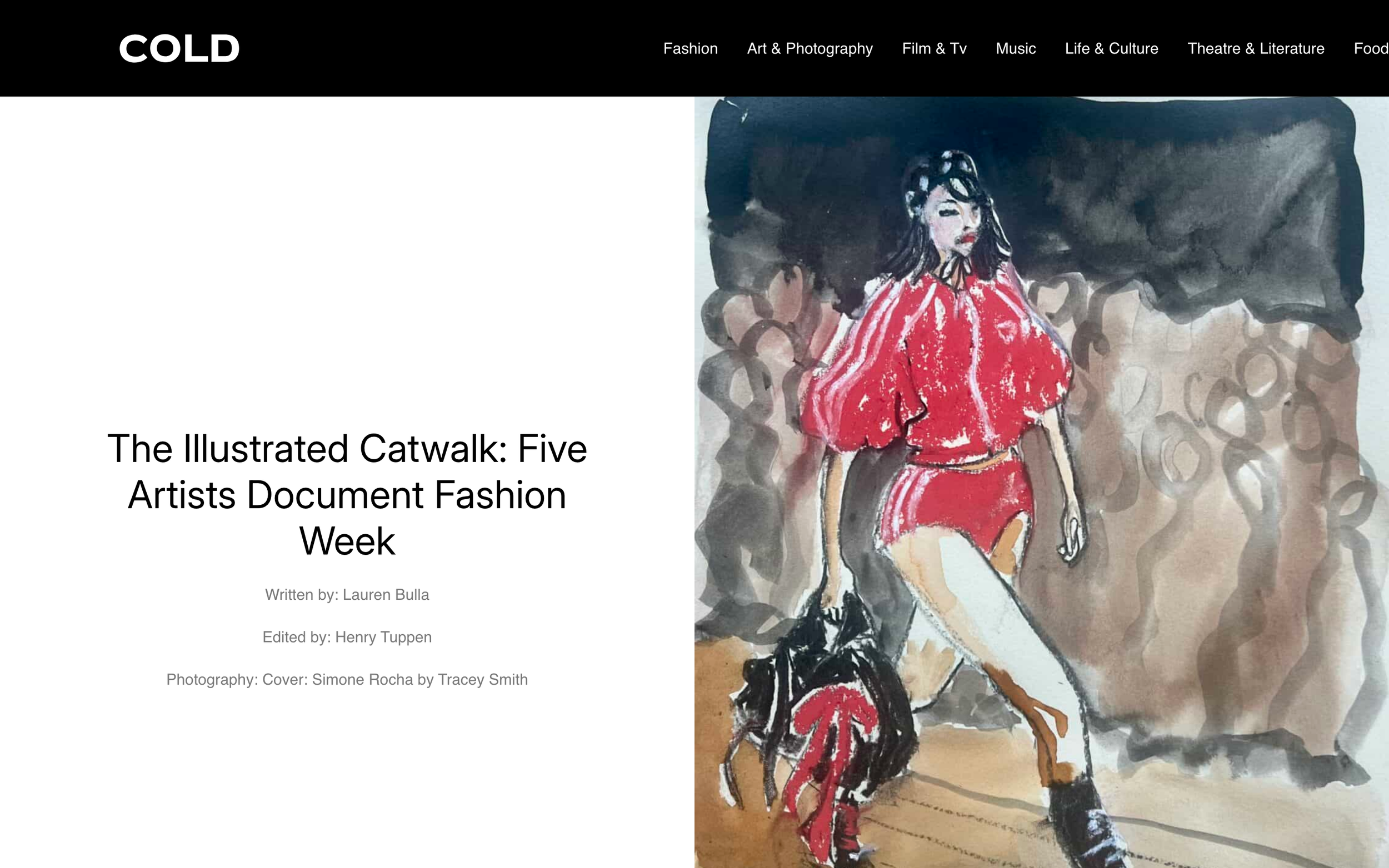 Cover of Cold Magazine Article on Fashion Illustration coverage of London Fashion Week April 2026. https://thecoldmagazine.co.uk/fashion-illustration/?v=7885444af42e