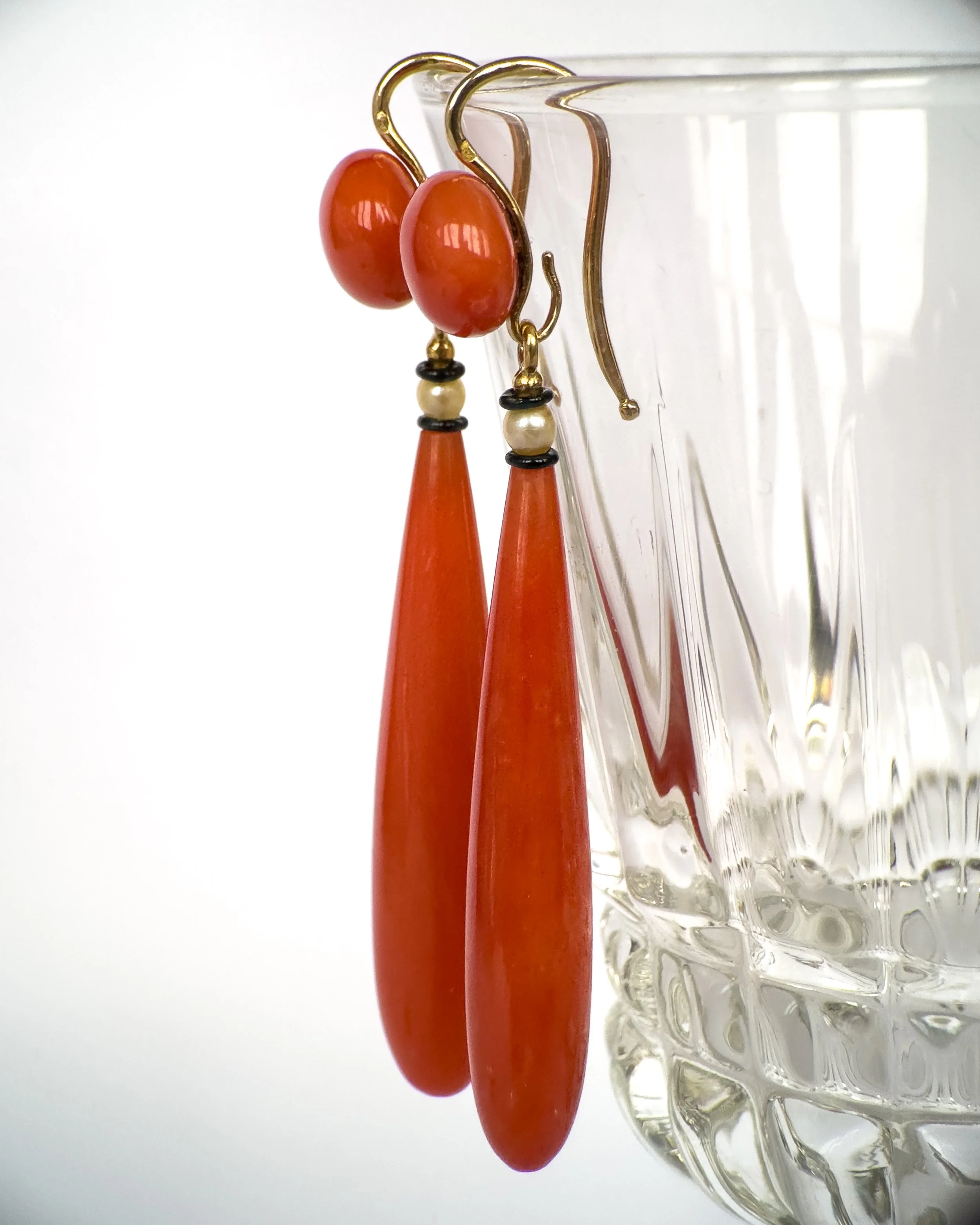 Boucles D'Oreilles Pendantes En Corail Véritable - Clous - Bijou Ancien Rouge - Occasion à Nettoyer