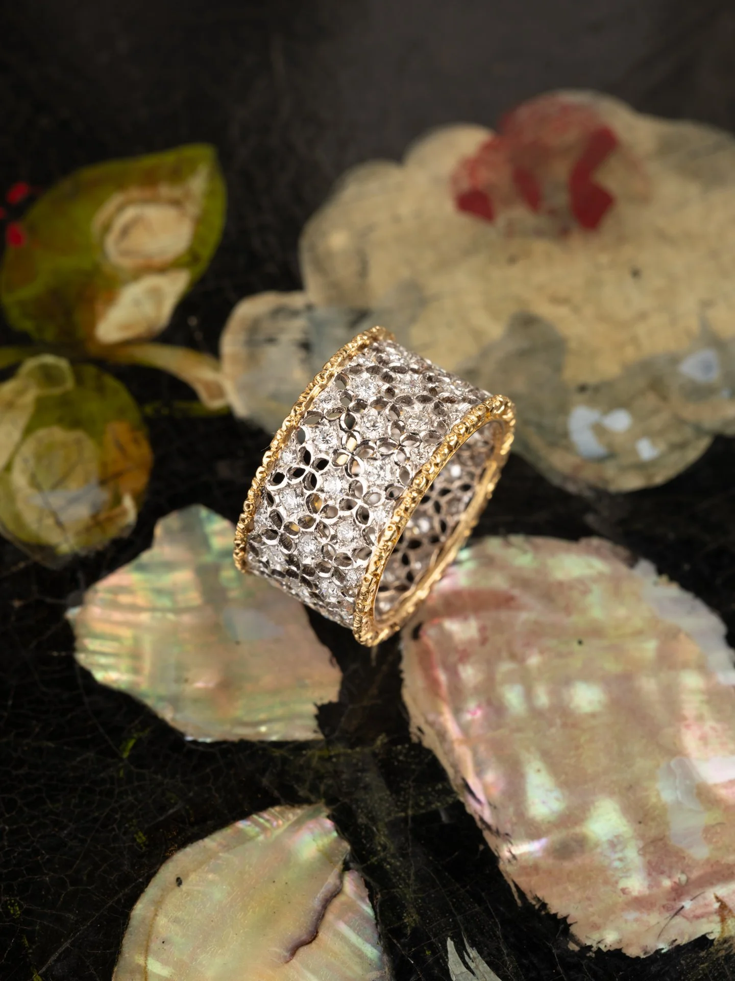 Bague Eternelle Band – Deux Ors et Diamants – Modèle "Scacchi"