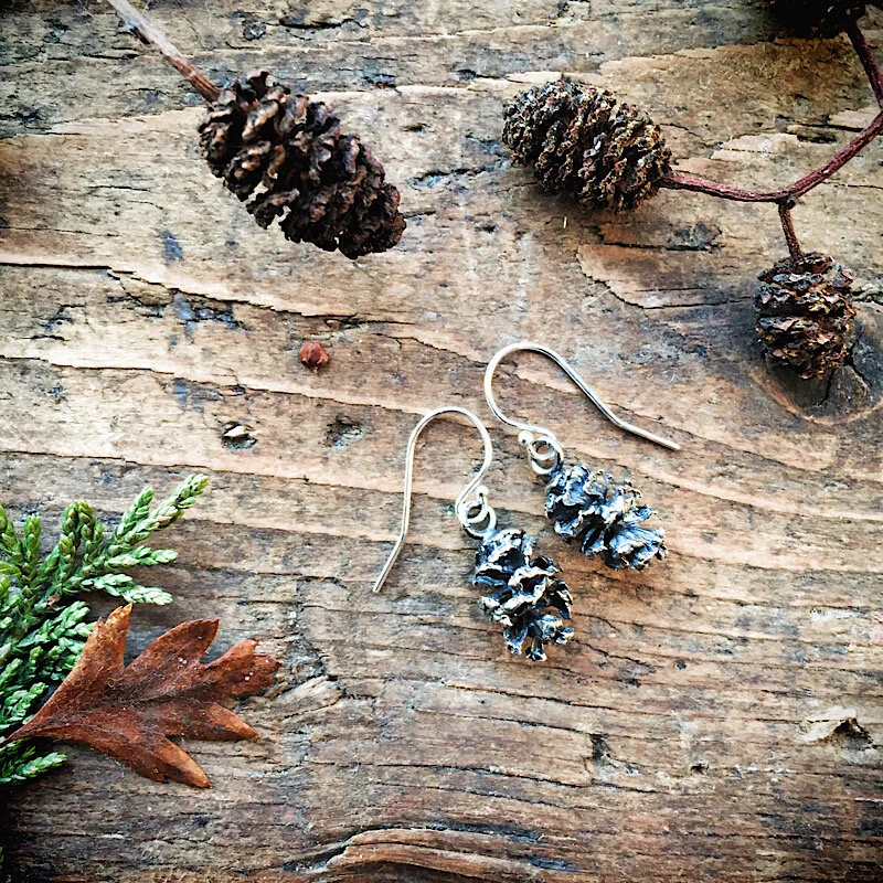 silver pine cone earrings