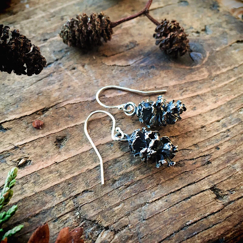 Sterling Silver Alder Cone Earrings