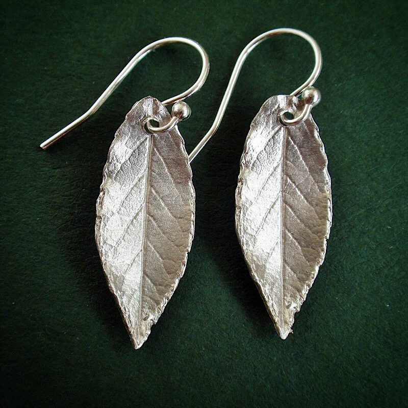 sterling silver leaf earrings handmade in the UK — Grace and Flora
