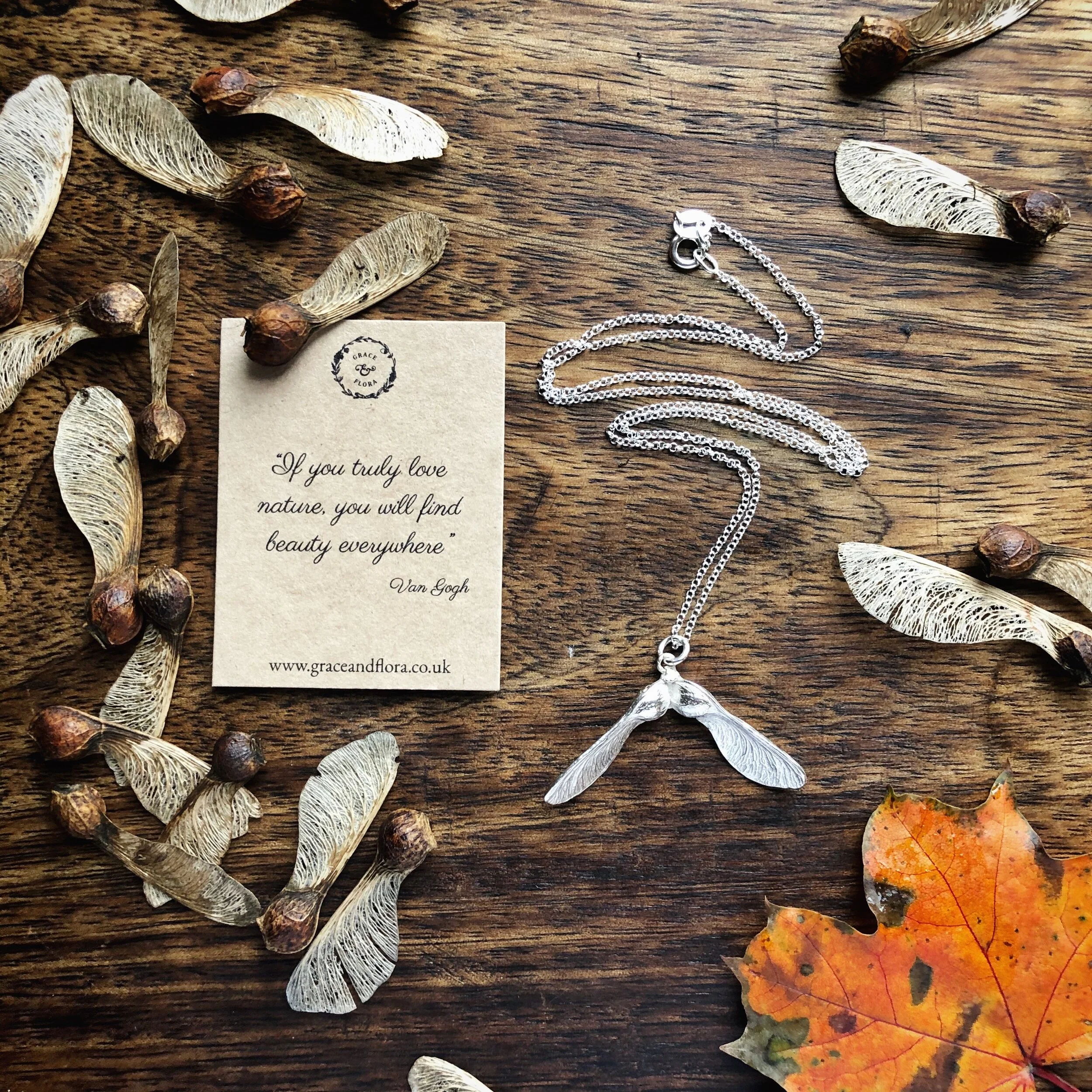 handmade sycamore seed necklace - nature inspired