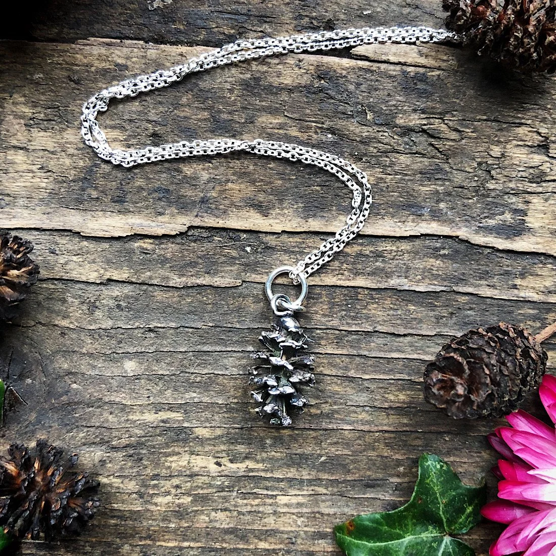 sterling silver birch cone necklace