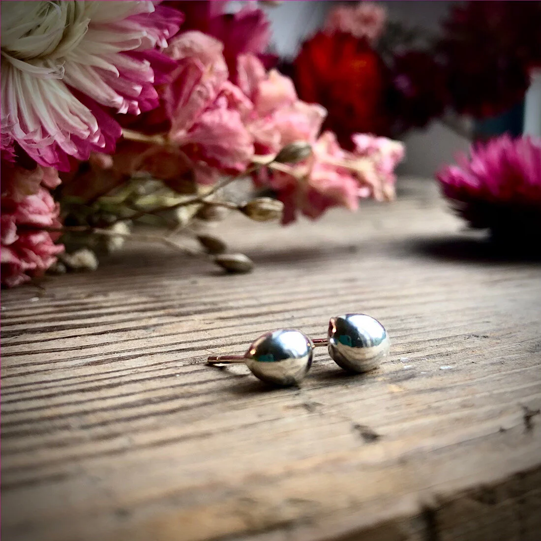 Sterling Silver Pebble Stud Earrings