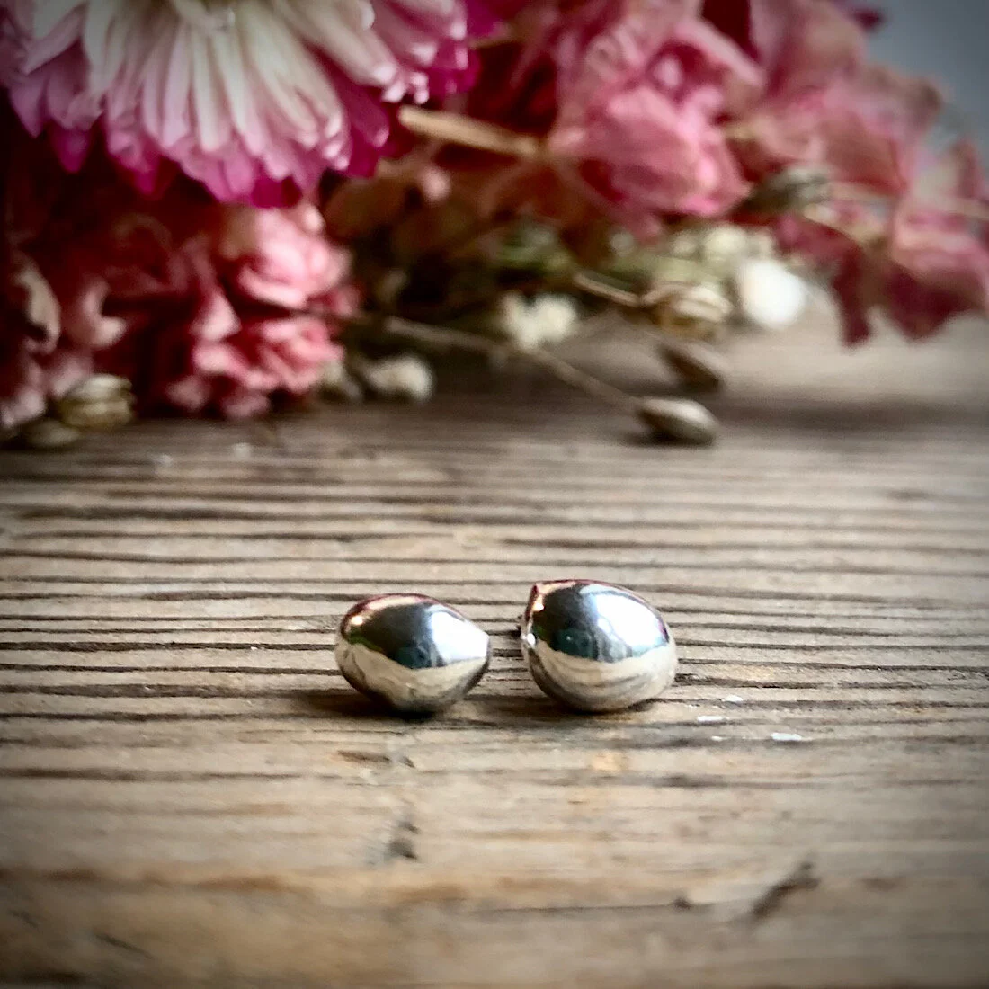 sterling silver pebble earrings with a polished finish - handmade jewellery