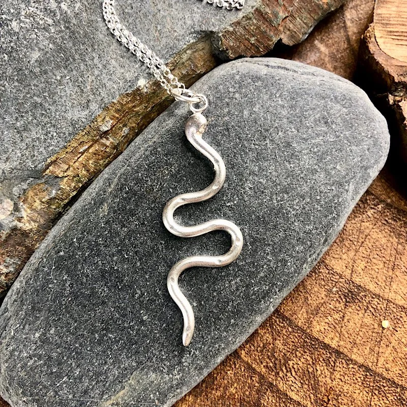Silver snake pendant for women