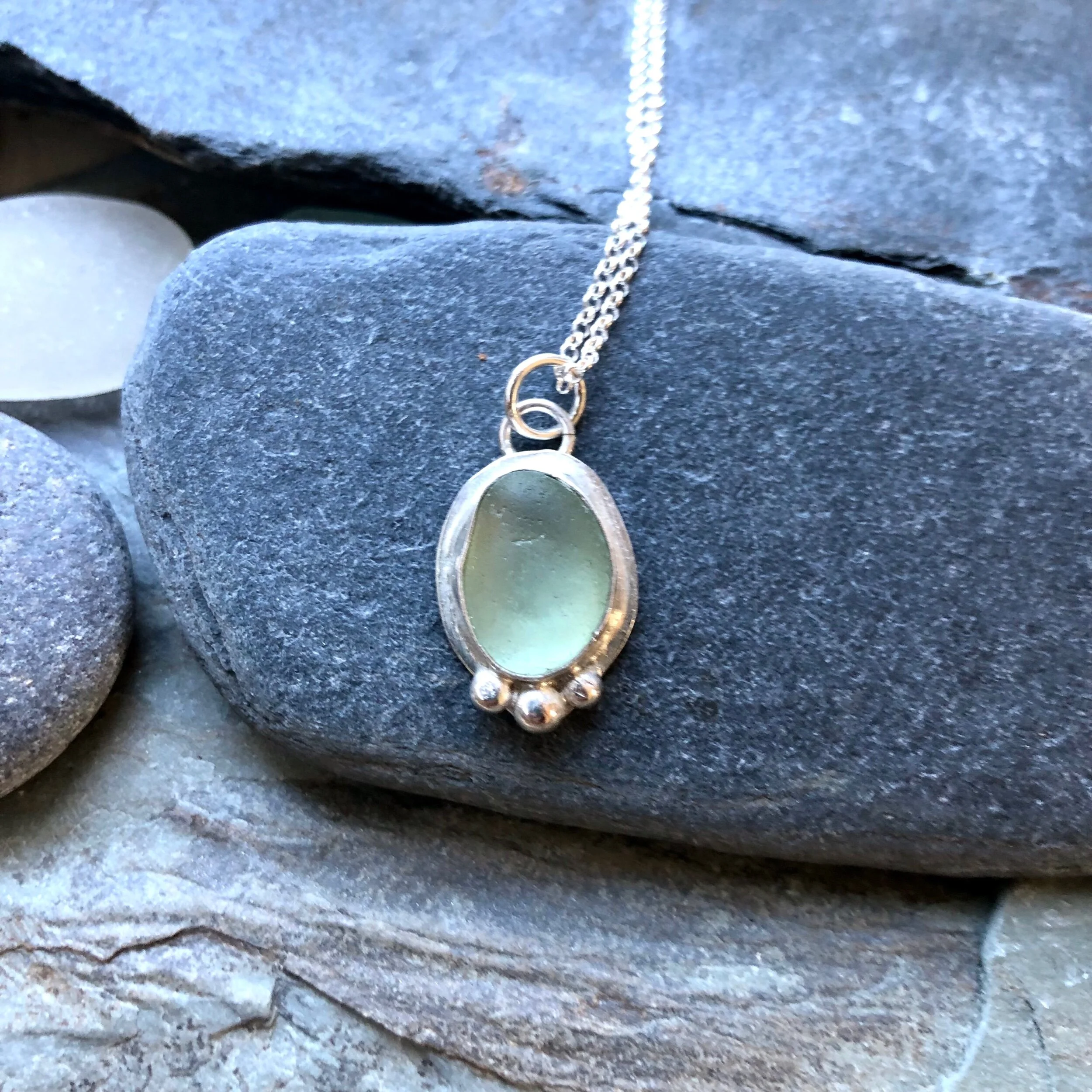 aqua sea glass necklace - handmade sea glass jewellery uk