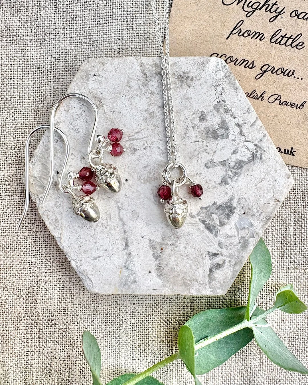 Silver Little Acorn Jewellery Set with Any Gemstone