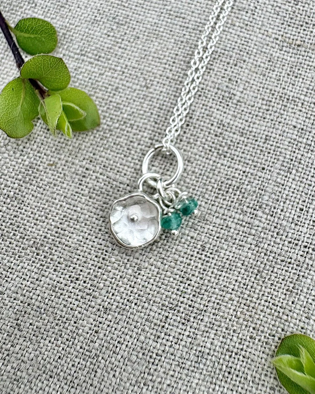 sterling silver blossom necklace with emerald - flower jewellery in UK