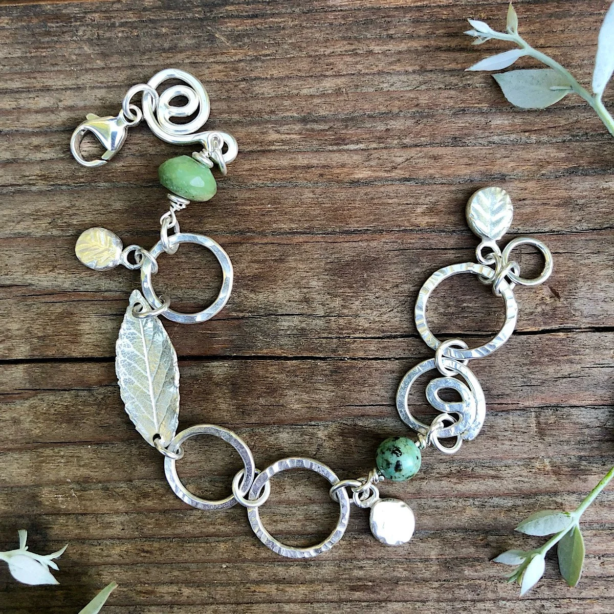 Silver boho bracelets - leaf bohemian jewellery
