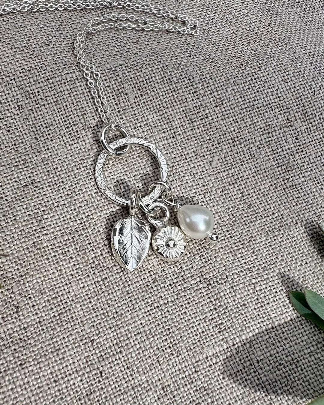 Silver Leaf and Flower Necklace - Bloom and Grow
