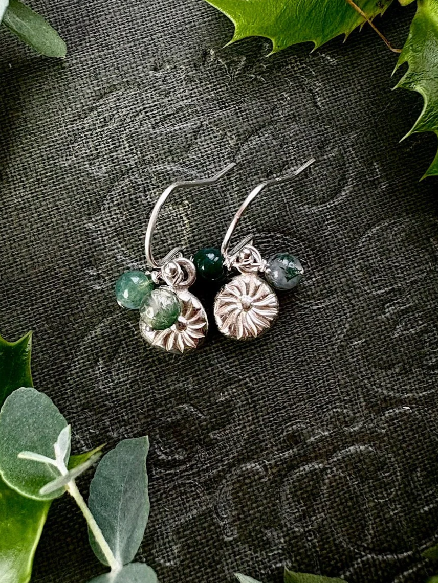 Flower Earrings With Moss Agate