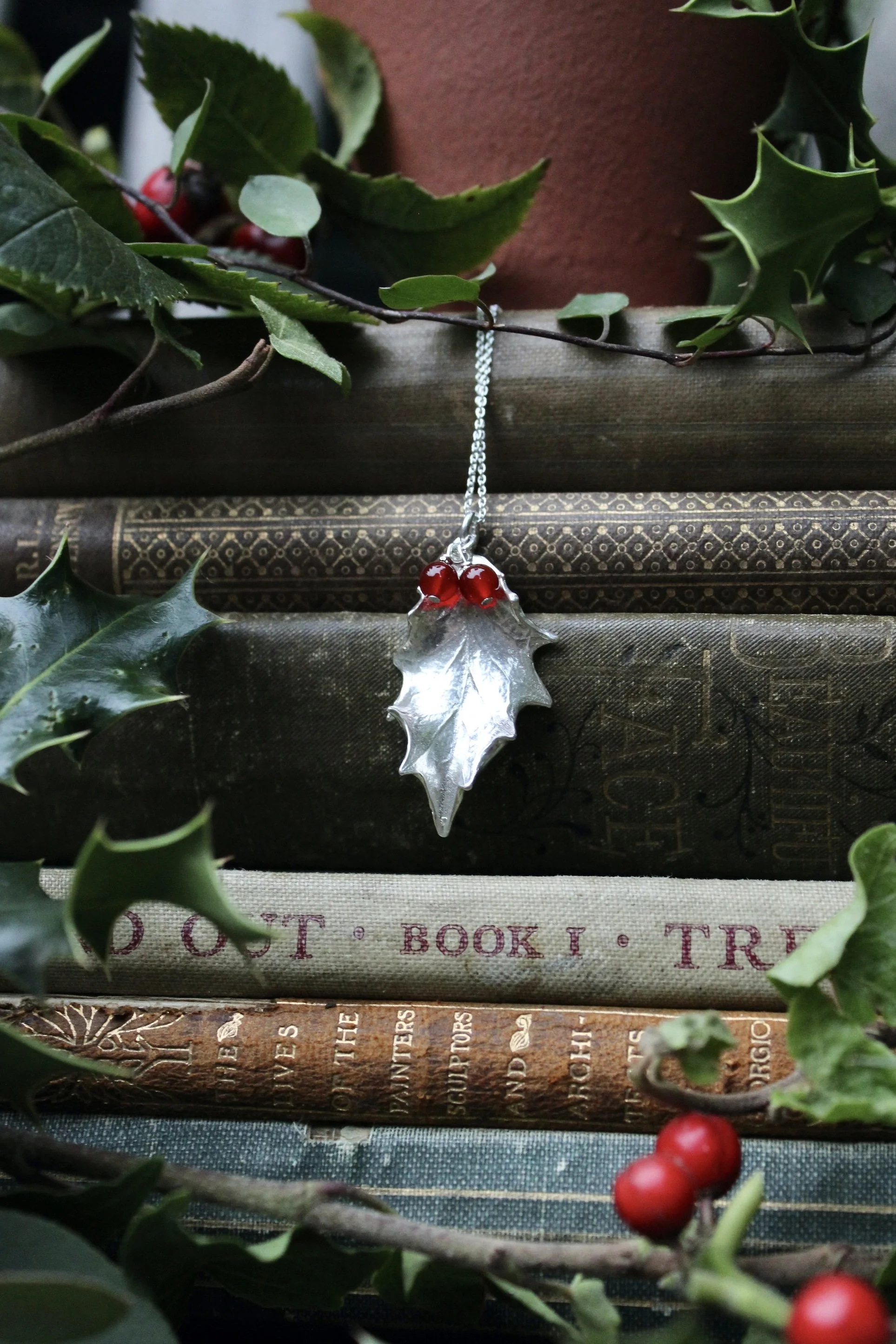 Silver Holly Leaf Necklace - Large
