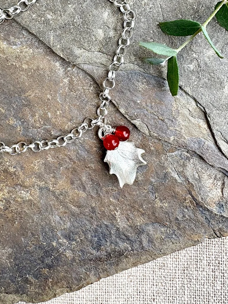 Silver Bracelet with Holly Leaf