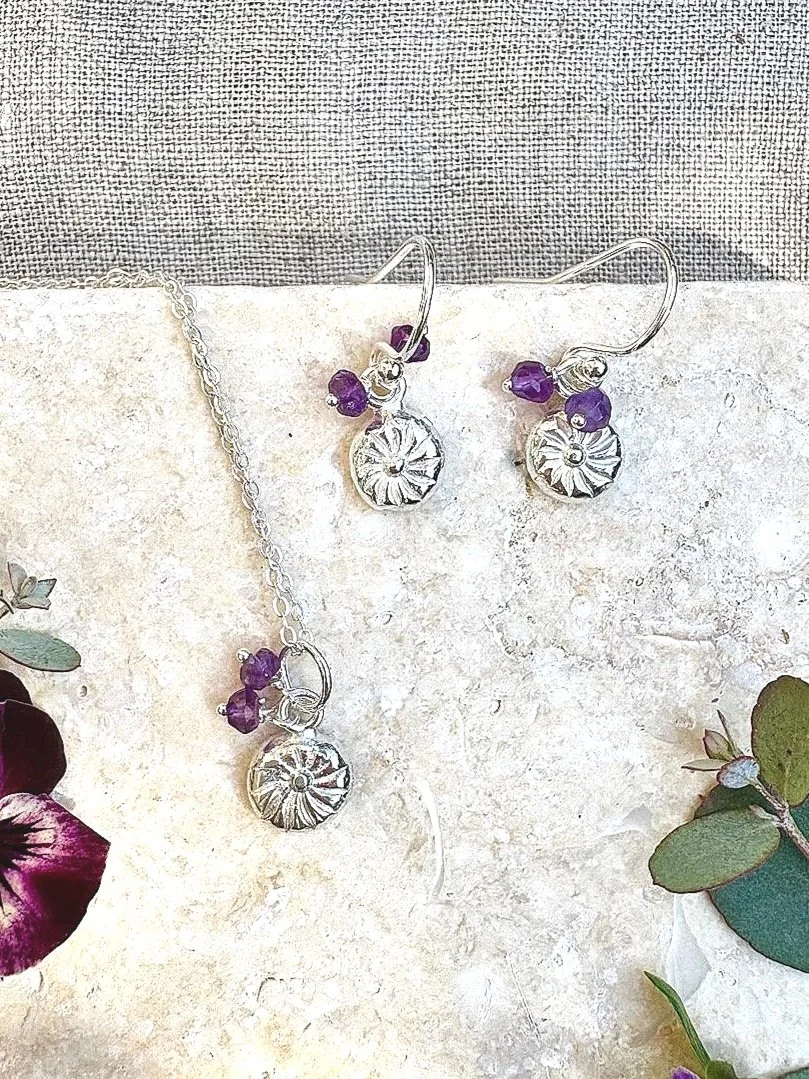 Silver Flower Jewellery Set with Pearl or Gemstone