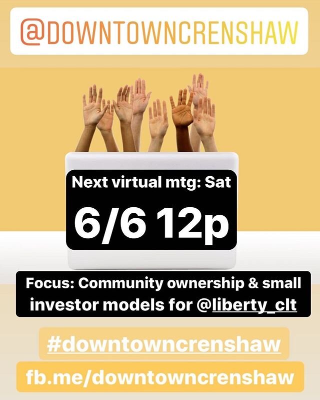 Join us for our next virtual meeting on Saturday June 6 at 12 noon. This week&rsquo;s meeting will focus on the variety of community investment models. Let&rsquo;s Own the Change &amp; direct our capital toward our community stability and uplift. We 