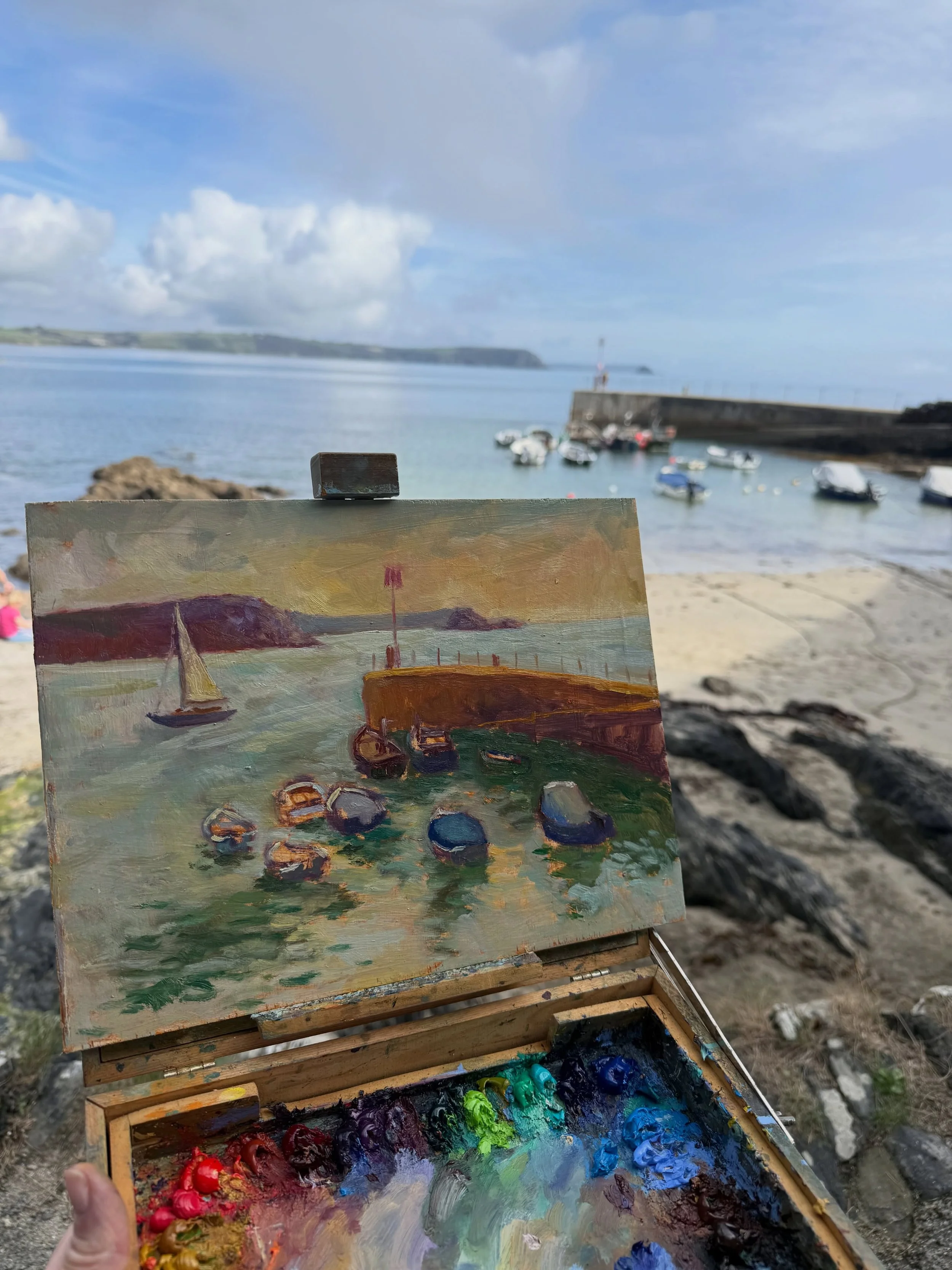 Out en plein air painting in Portscatho today, it turned out to be a beautiful silvery day. Very grateful to still be painting outdoors in Oct.