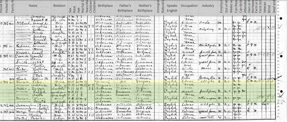 Warren Family, 1910 United States Federal Census, Jackson, Arkansas, accessible at ancestry.co.uk