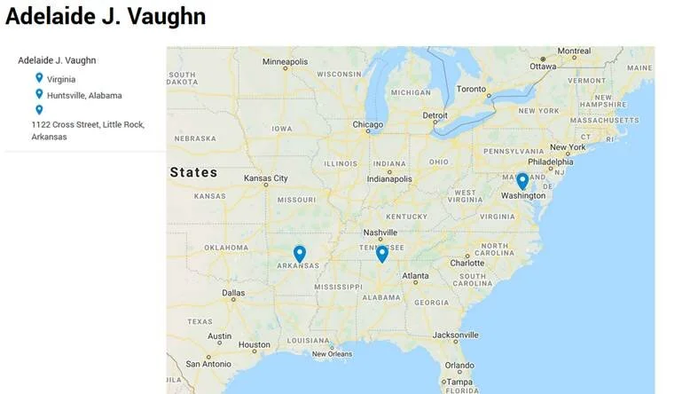 Google Maps: Place of Enslavement, Place after Enslavement, Location of Interview.