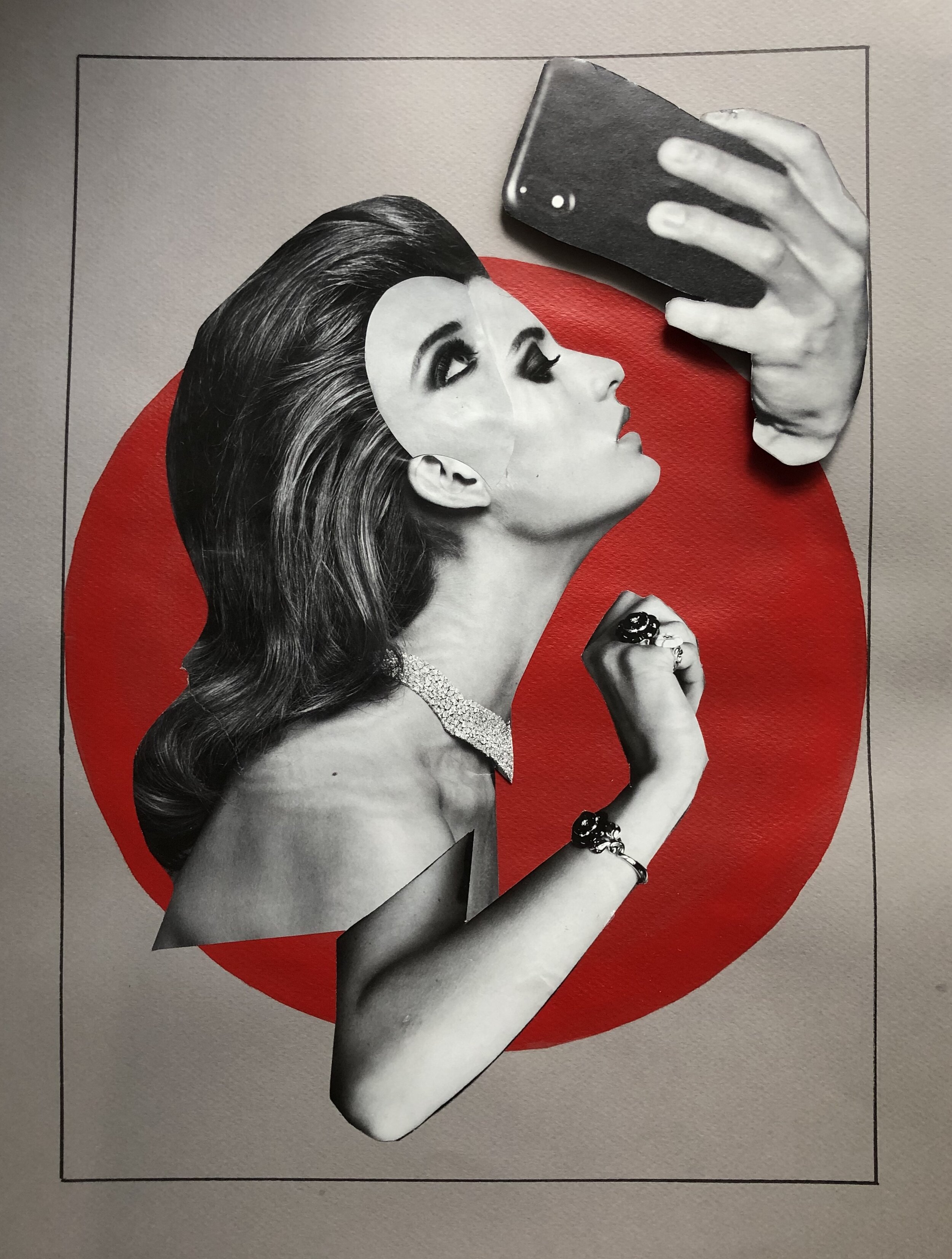 "Bullshit Selfie" Collage and Mixed Media 40x30cm on paper.
