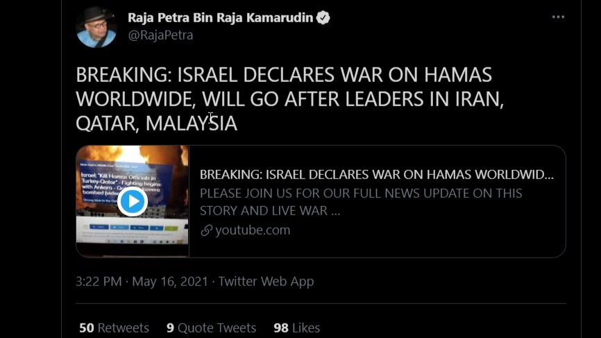 Israel declare war malaysia