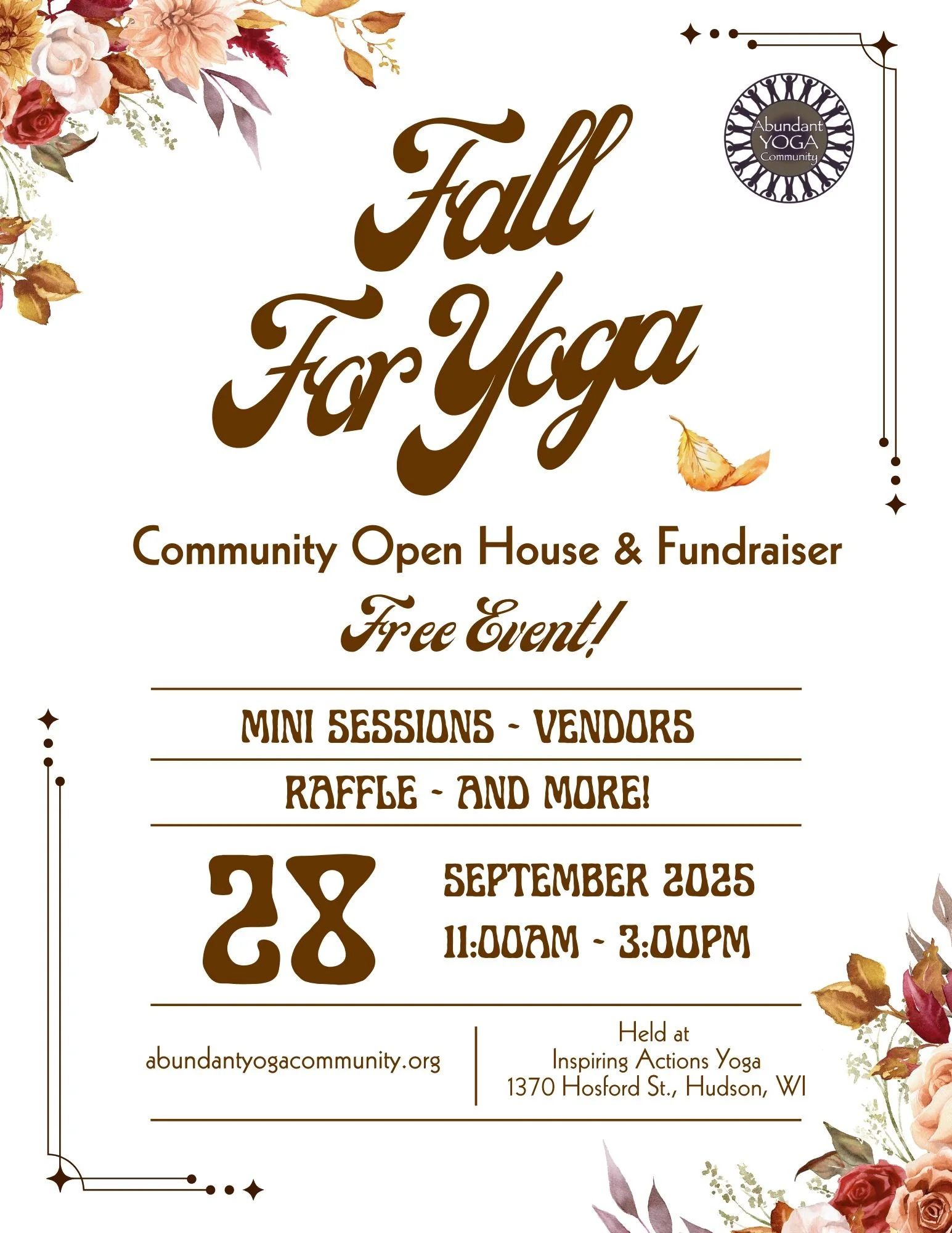 You’re Invited to Fall for Yoga! Abundant Yoga Community’s Annual Fundraiser & Free Community Open House!
