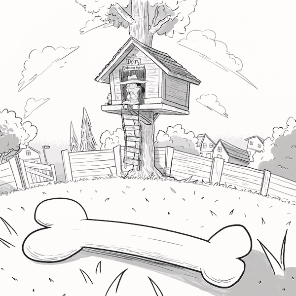 Animation of Dot waiting in a treehouse as it begins to snow. Robin Boyden