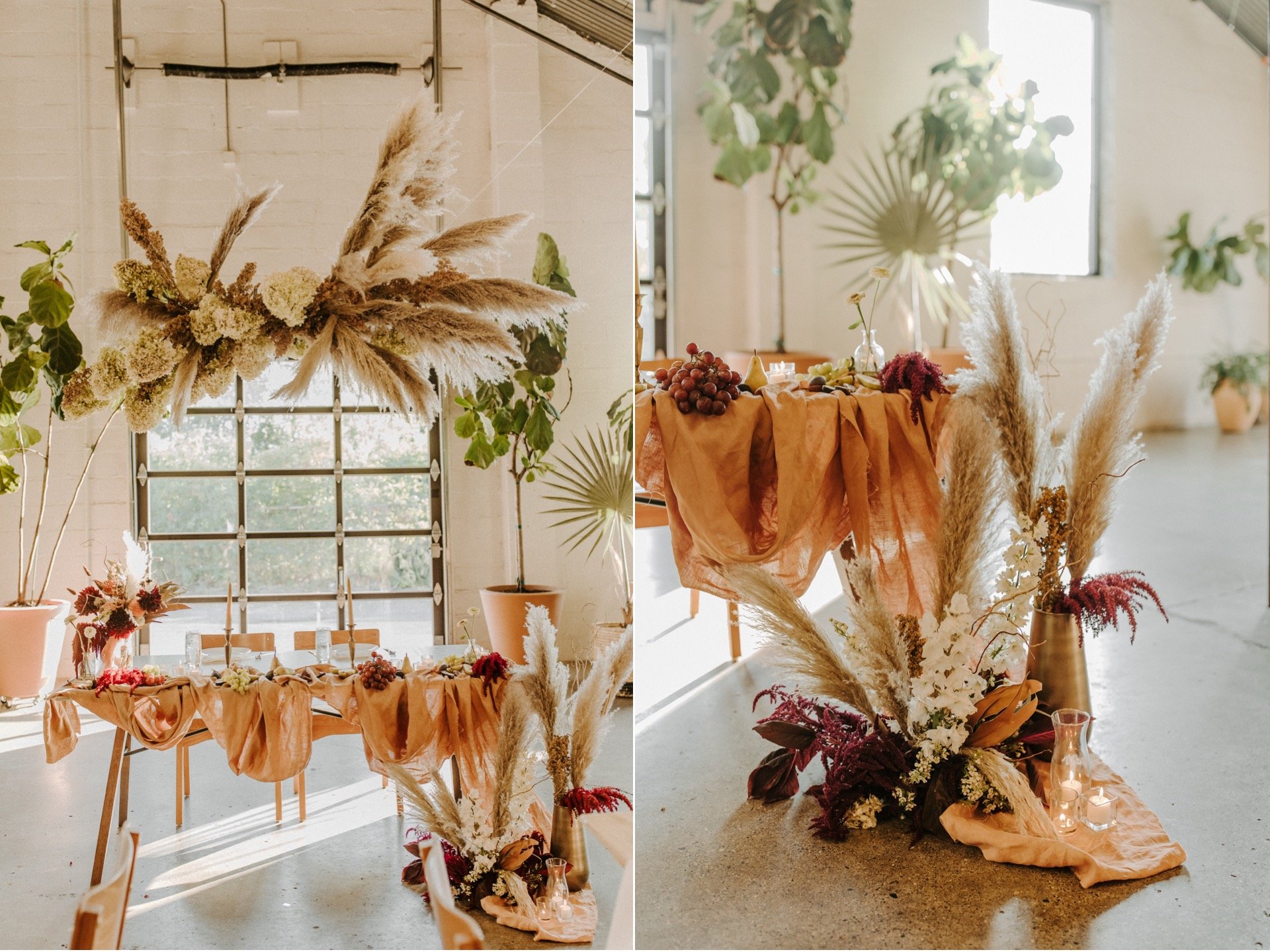 Sweetheart table with hanging installation at Paikka wedding