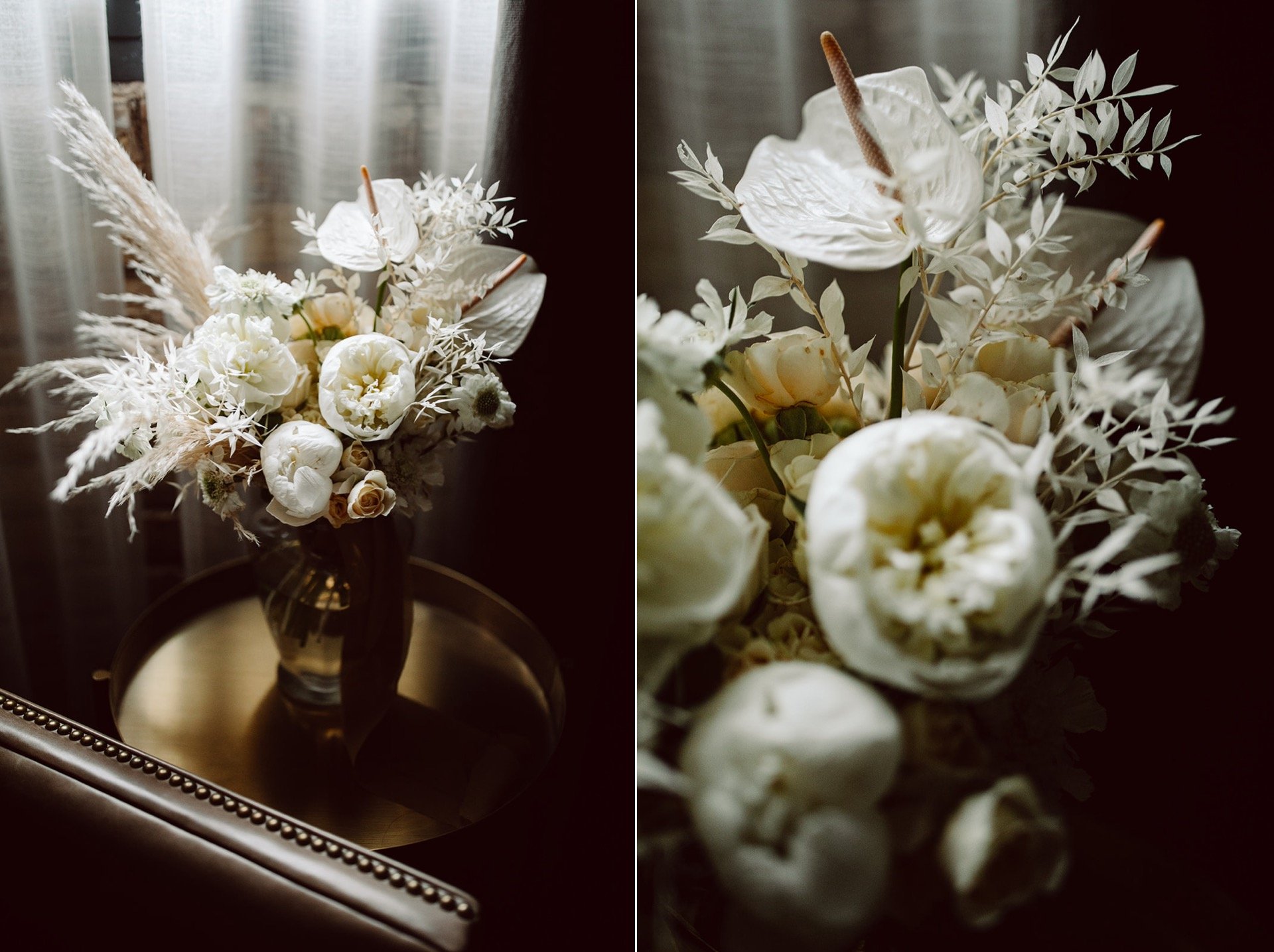 City Elopement at Hewing Hotel with All White Boho Bouquet
