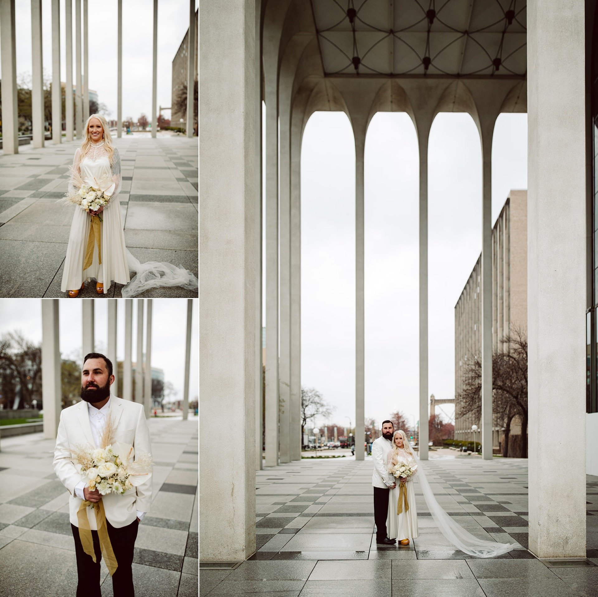 City Elopement at Hewing Hotel, All White modern Boho Bouquet