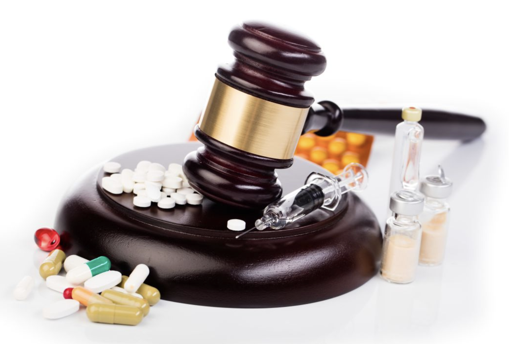 Gavel with drugs surrounding it
