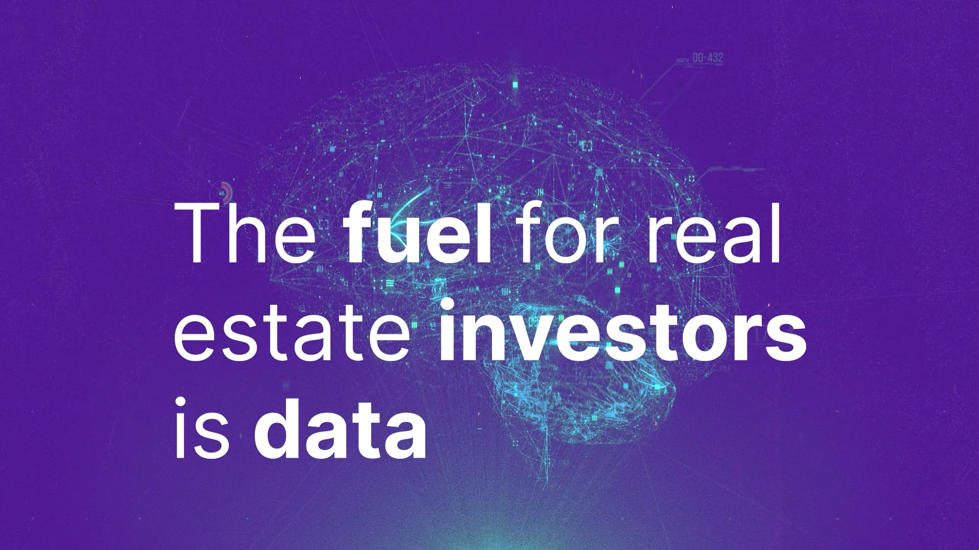 Dynamic promotional image from Rocking Horse Pictures for Savills Investment Management stating 'The fuel for real estate investors is data' in white text over a complex digital network illustration emphasizing the importance of data in investment.
