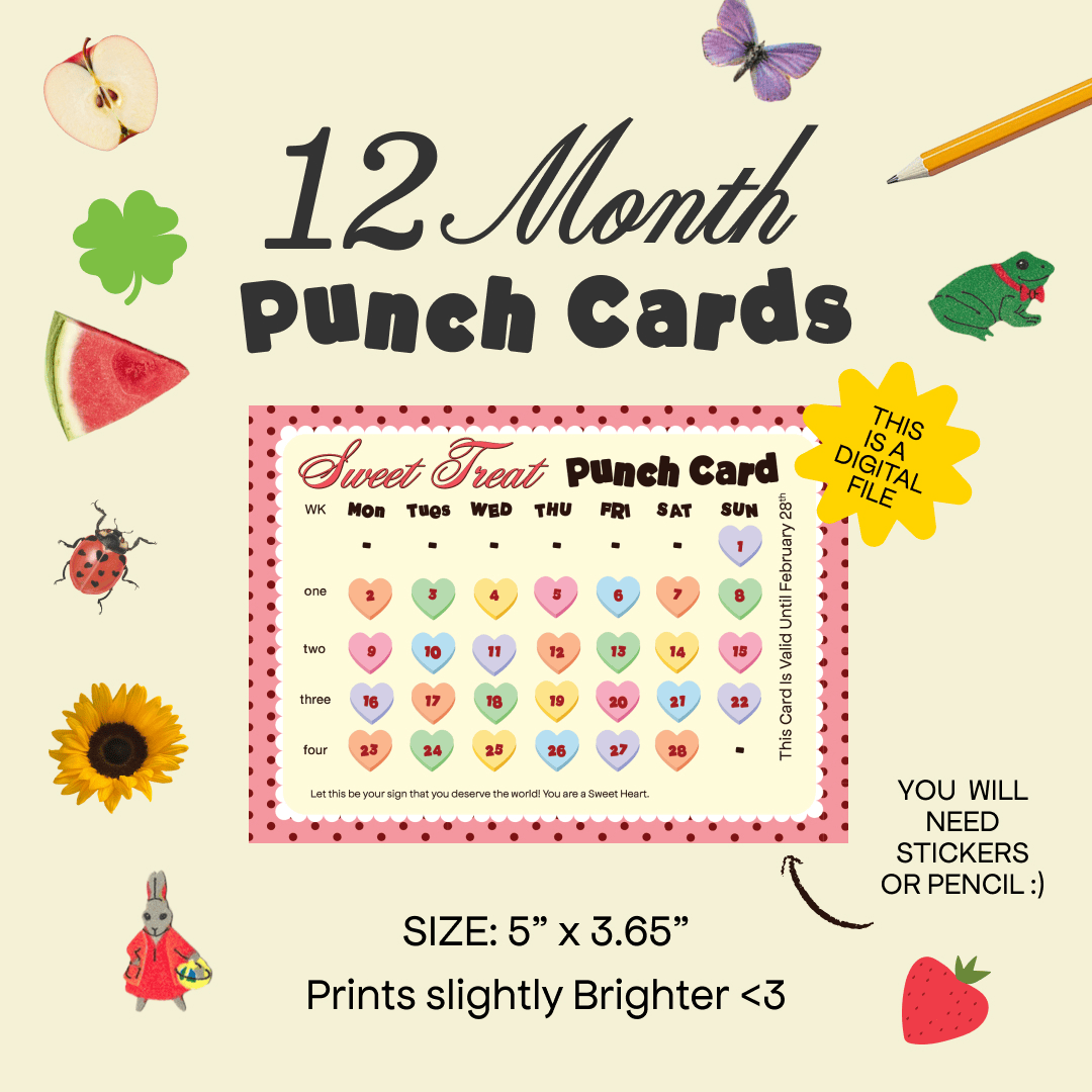 12-Month Weekly Treat Punch Card Printable – Soft Routine Tracker, Gentle Self-Care Reward System (No Restrictions)