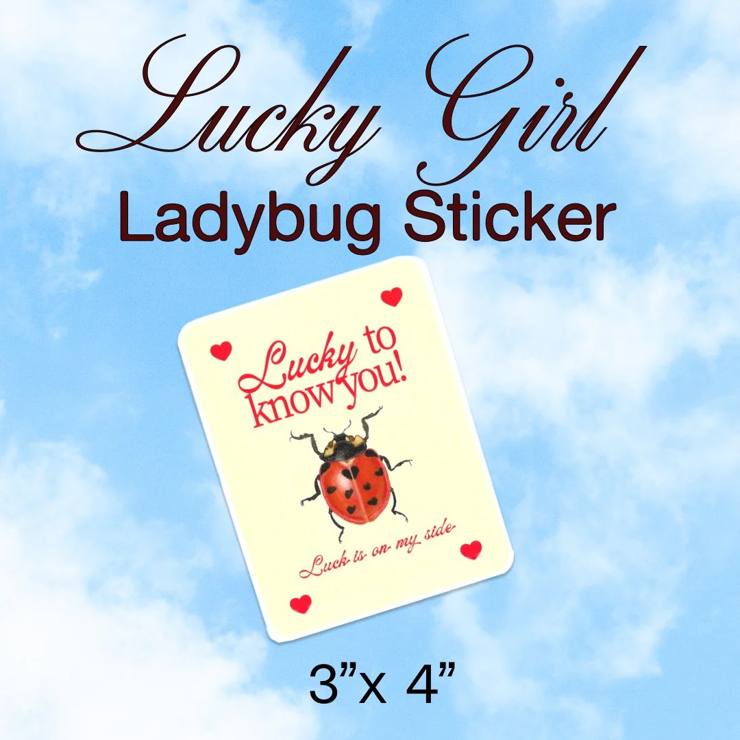 Lucky to know you – Rectangle Lady Bug Illustration Quote Luck sticker. 3” x 4”. Lettermail *untracked