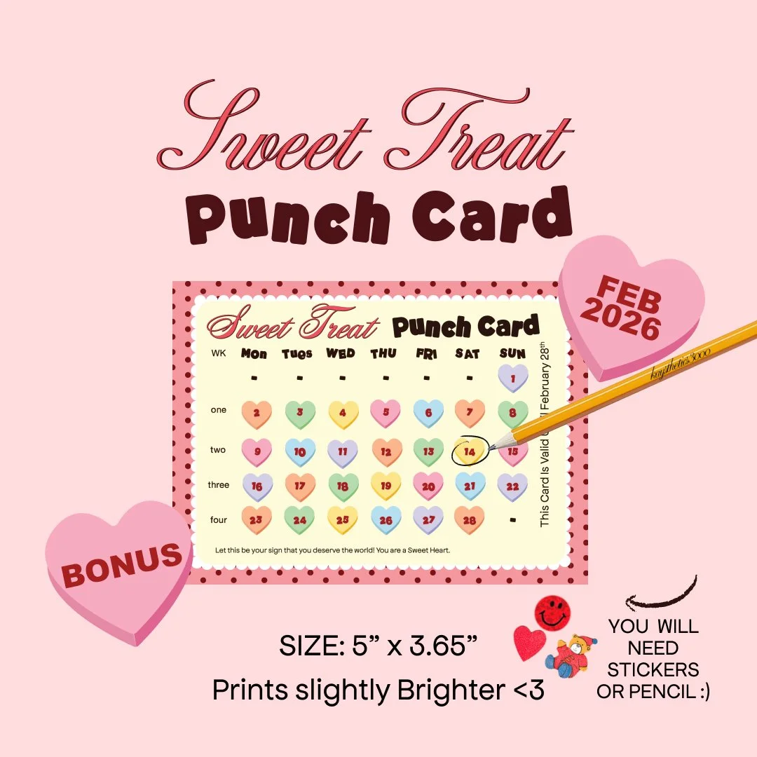 Weekly (Sweet) Treat Punch Card *Bonus* February 2026 – Printable Monthly Self-Care Reward Punchcard Calendar | Digital Download (Copy)