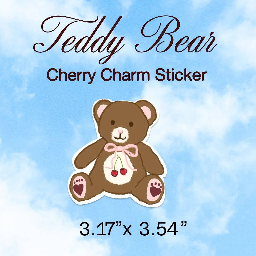 Bittersweet Bear Sticker – Vintage Teddy Bear with Cherry Charm| Cute Nostalgic Art. 3.17" x 3.54". Lettermail *untracked