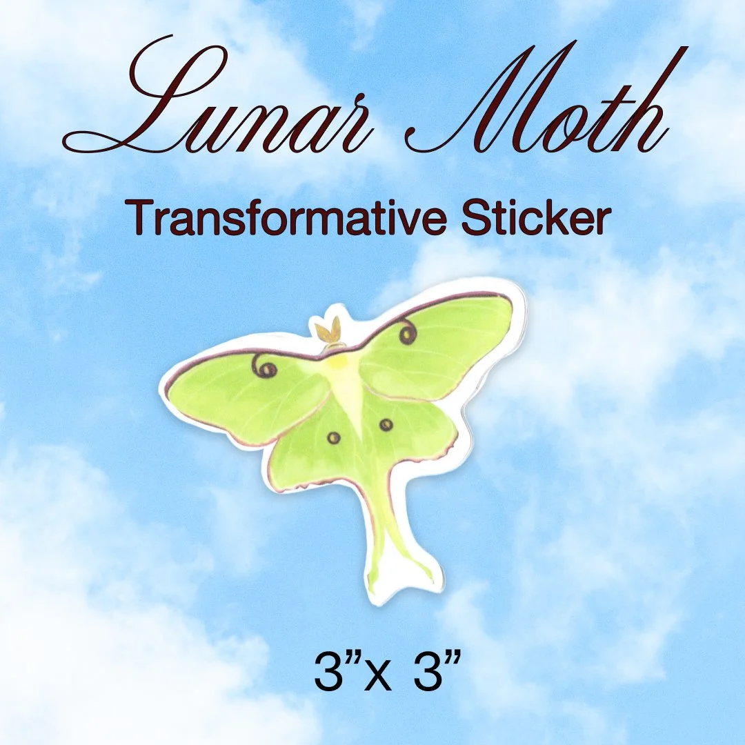 Lunar Moth hand-drawn digital illustration sticker. 3” x 3.28”. Lettermail *untracked