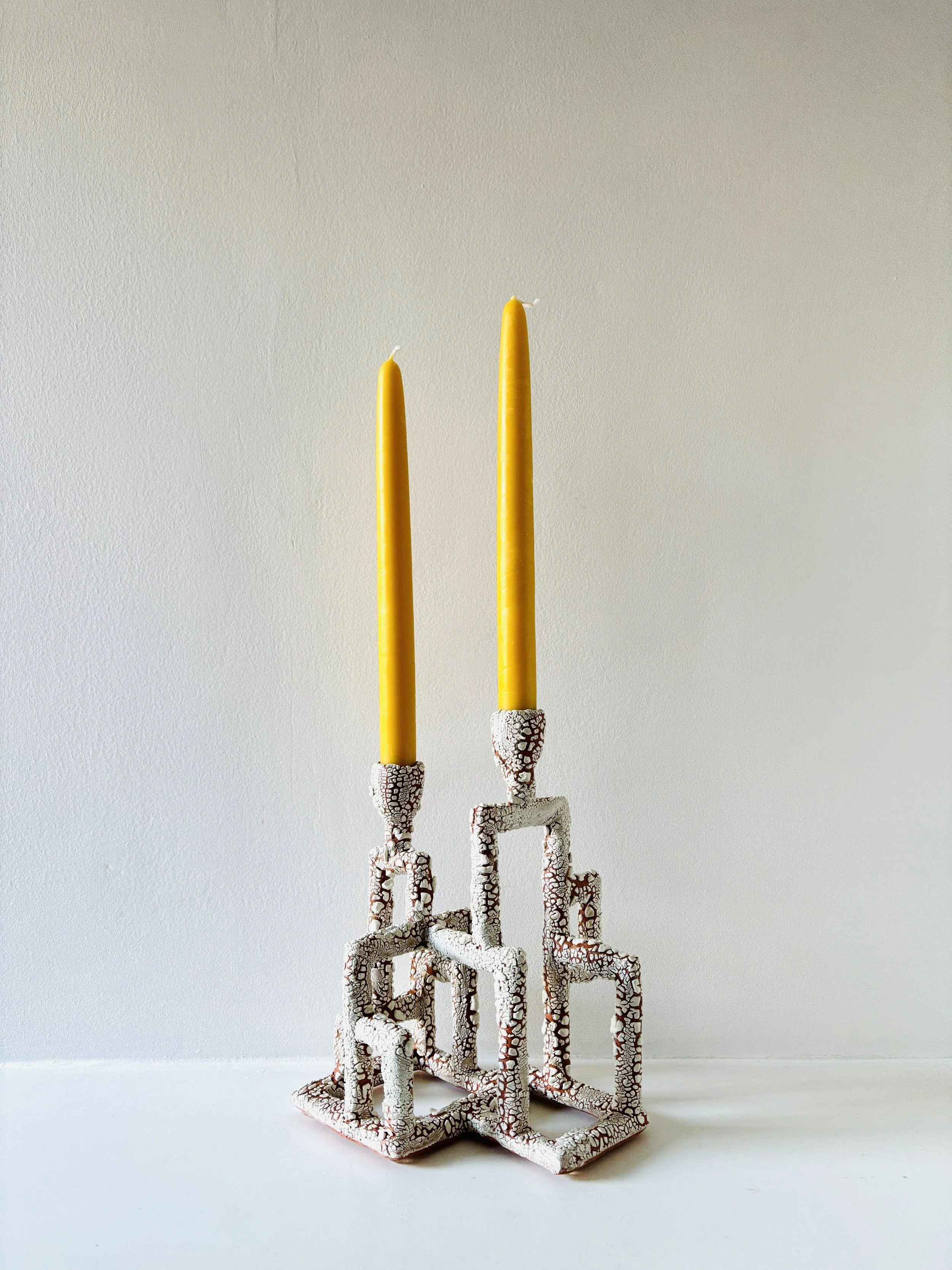 Cracked Earth terracotta double candlestick