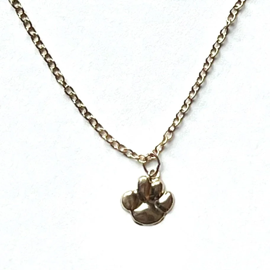 14K Yellow Gold Animal Dog Paw-Print Pendant/Charm - Unisex, Cast, With Jump Ring, In Gift Box