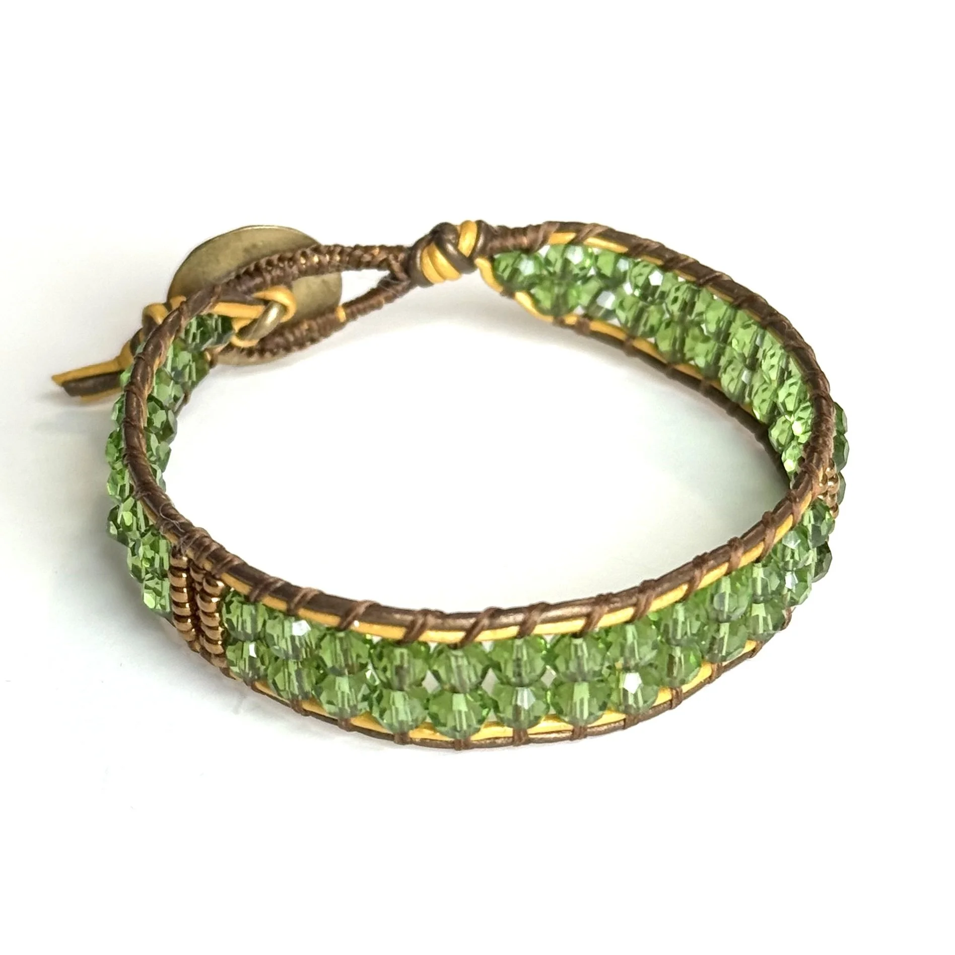 Single wrap Peridot green crystals.jpg