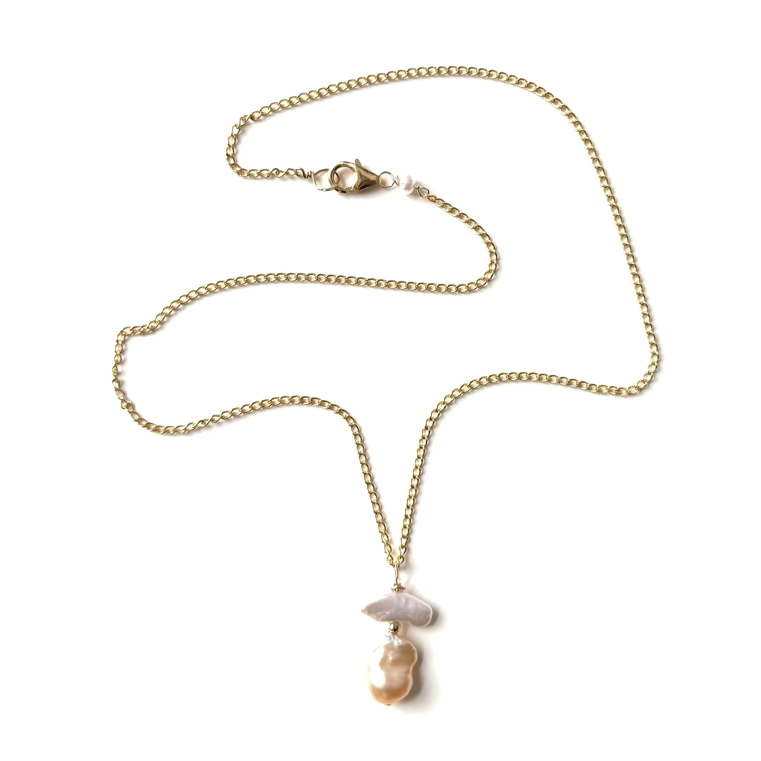 Pearls Pendants on Gold-Filled Chain Necklace