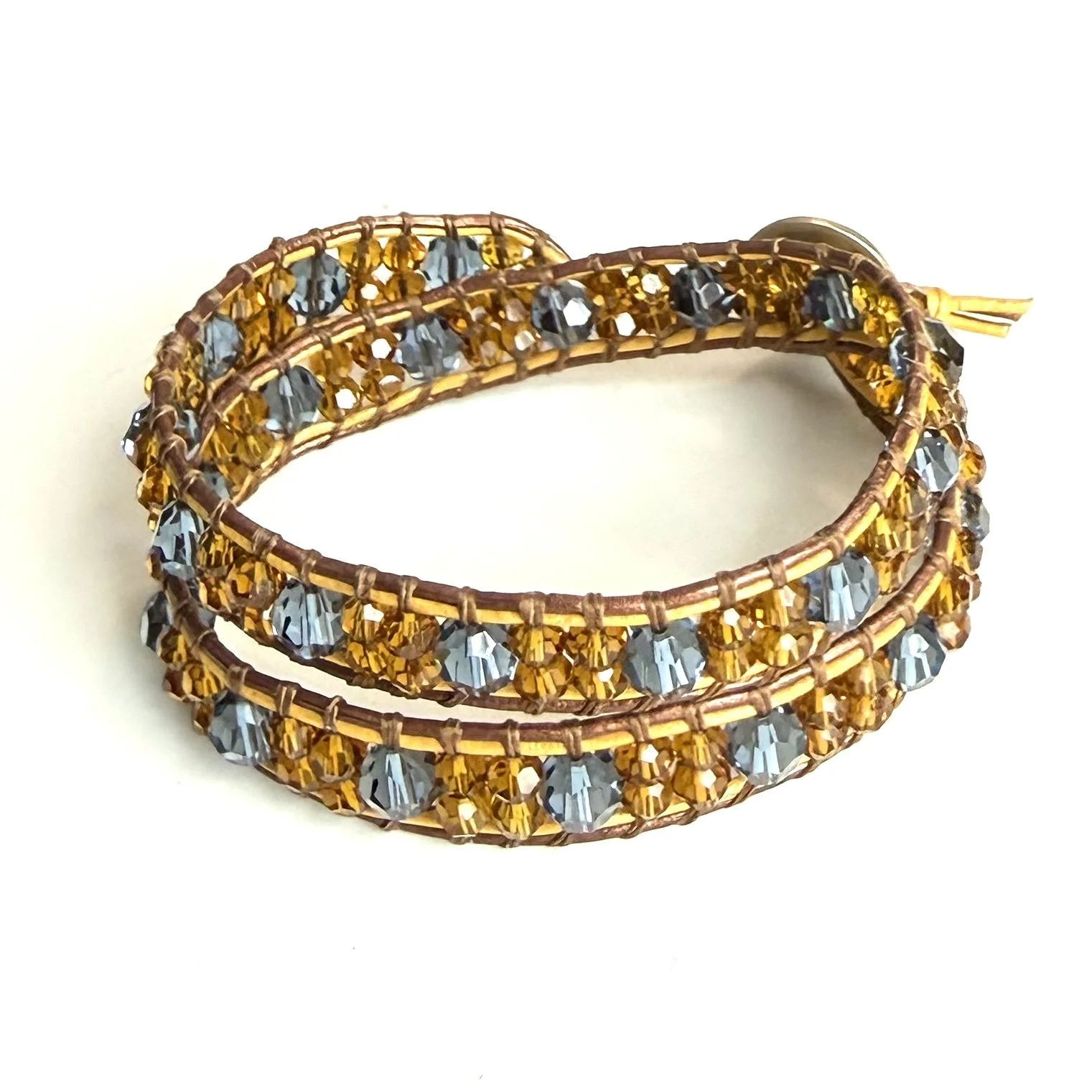 Double Wrap bracelet with gold and navy crystals.jpg