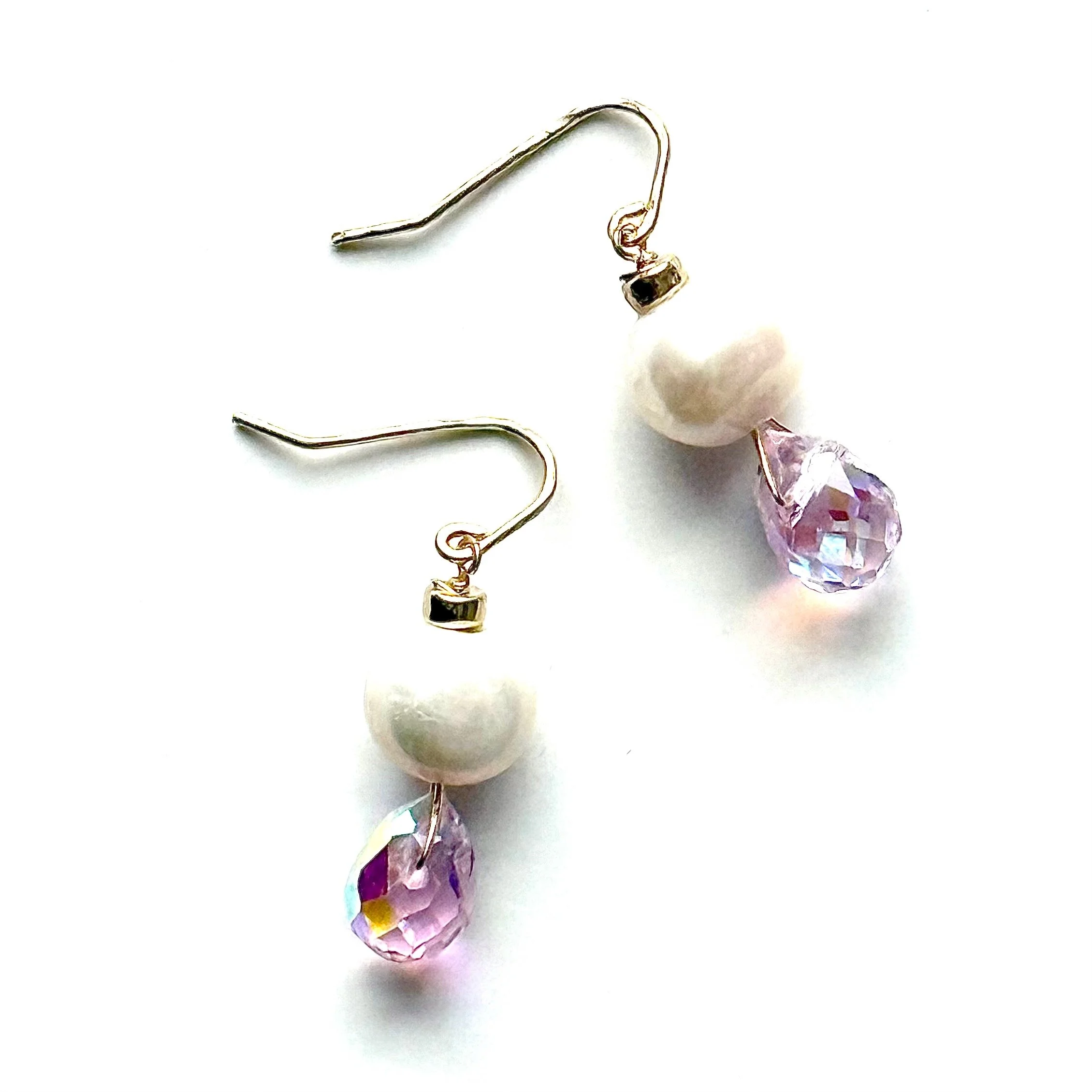 Pink Swarovski Crystal and Pearl Drop Earrings