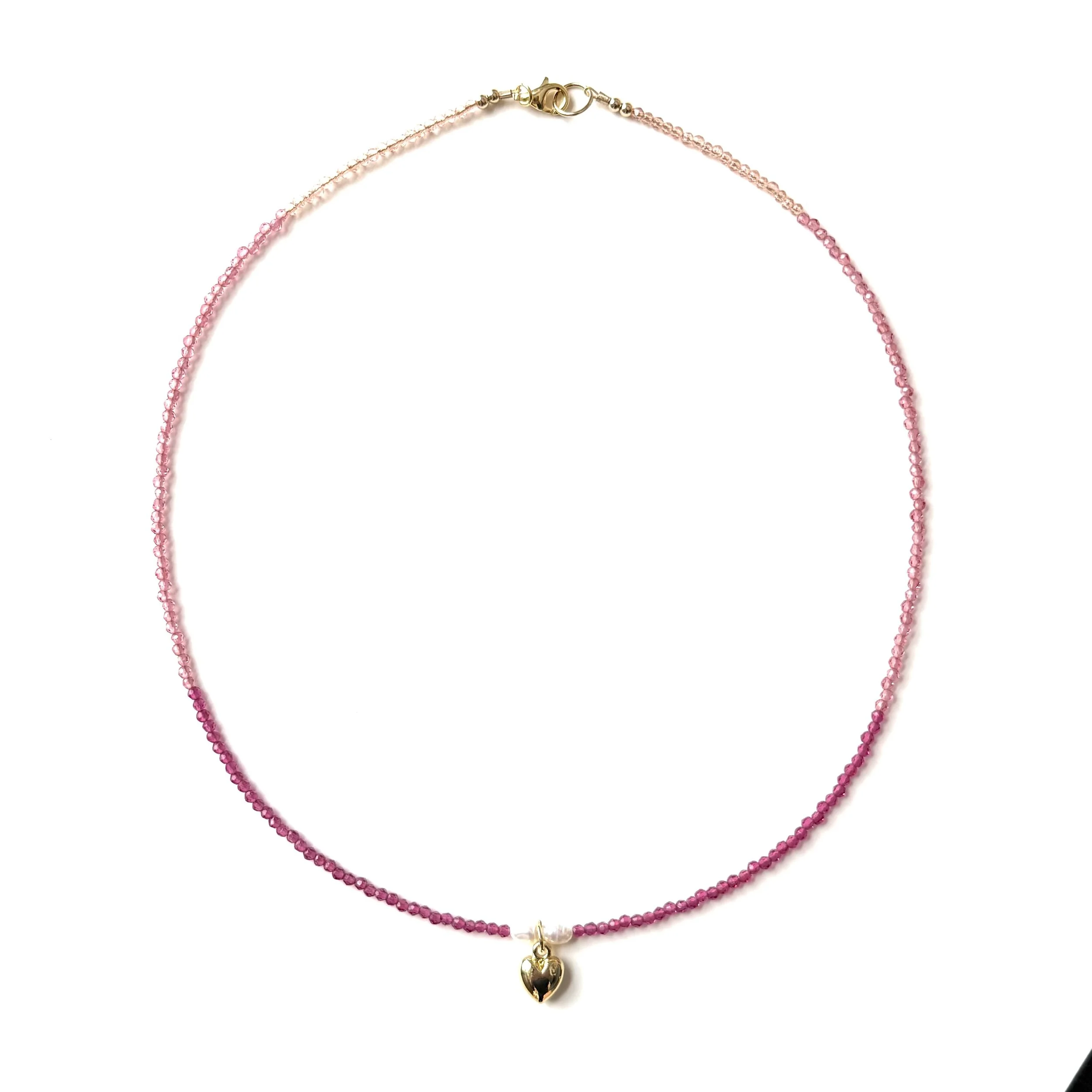 Heart Pendant with Pink Tourmaline, Topaz and Gold Filled Rounds Necklace