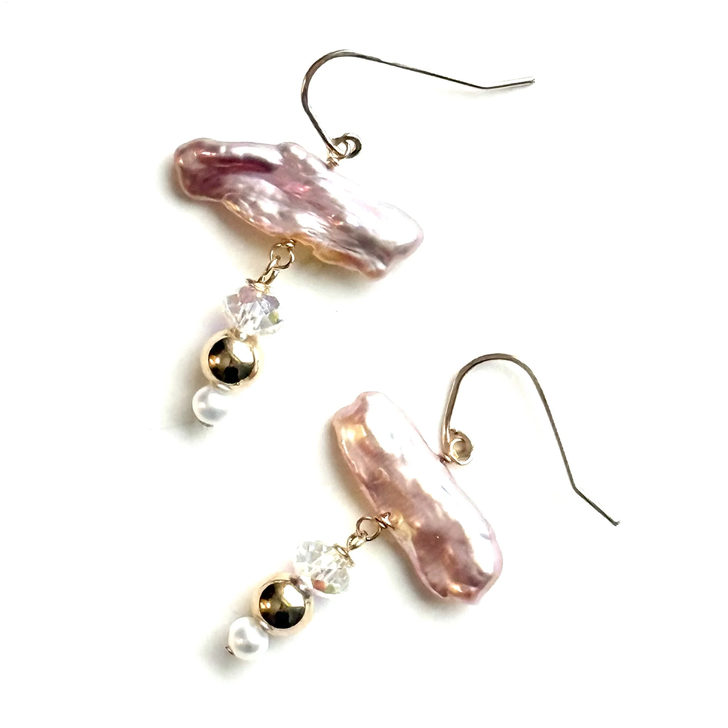 Stacked Pink Biwa Pearl Earrings